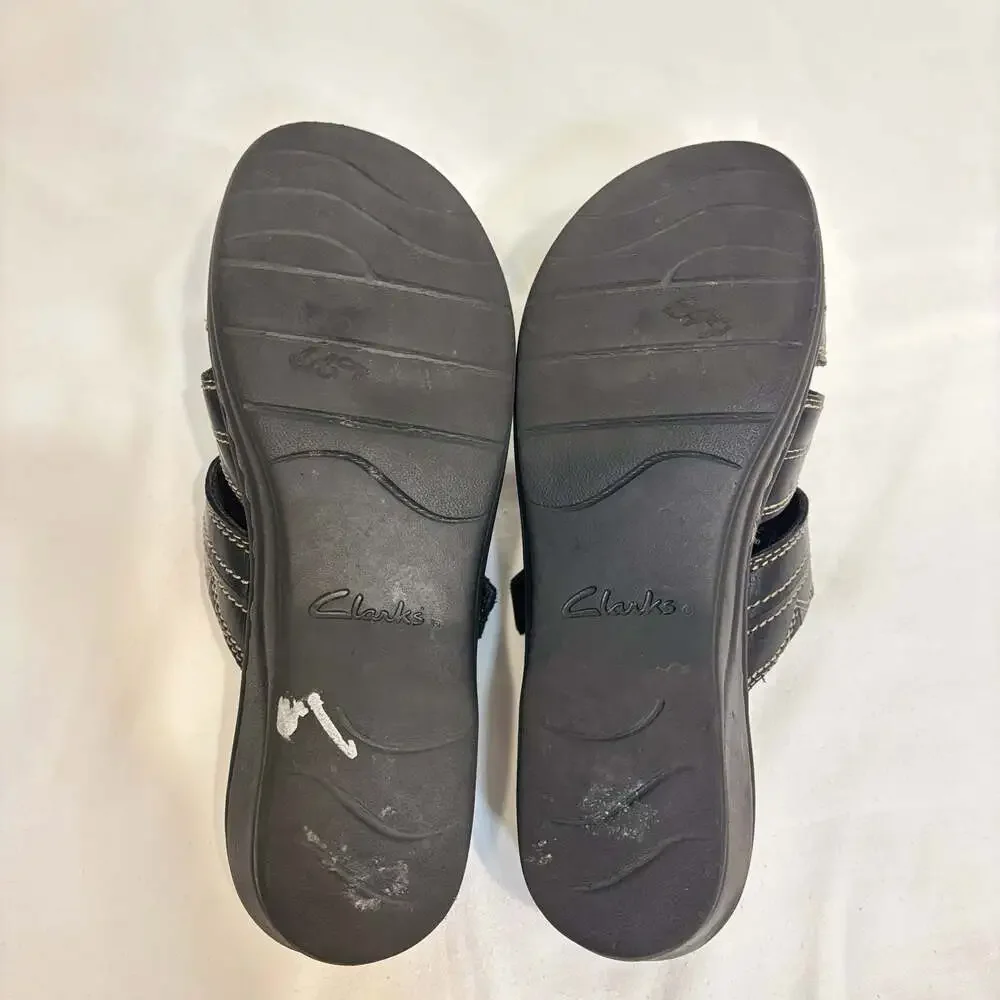 Clarks Bendables Black Leather Wedge Comfort Sandals Size 9
